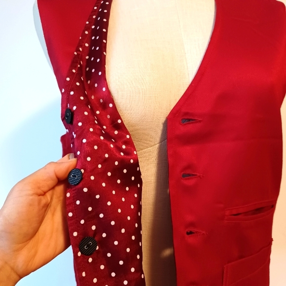 NWOT Esprit Reversible Passion Red & Wine Polka-dot Vest Small - Picture 7 of 11